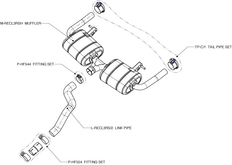 Схема Омологированная выхлопная система Slip-on для Clio III RS 200